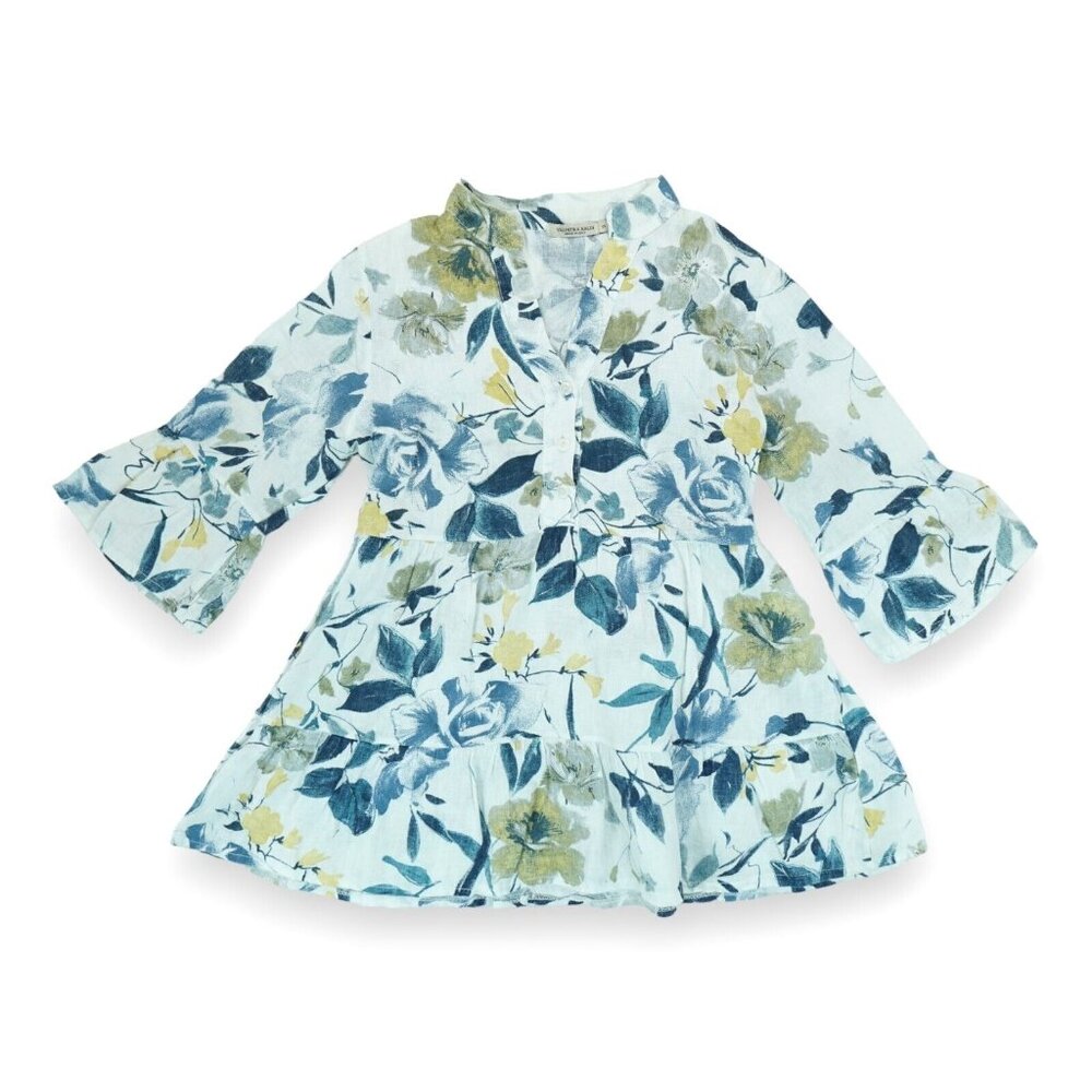 Valentina Naldi‎ Women's Blouse Tiered Floral 3/4 Ruffle Sleeve Small Italy Made